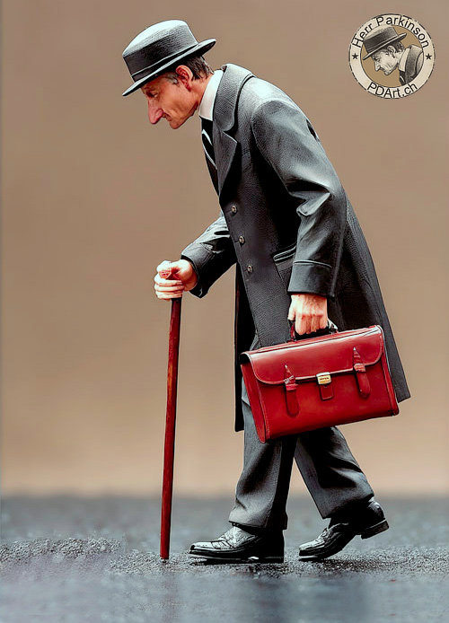 Miniaturfotografie 1:87 von Sabine Löwenthal – Figur „Herr Parki“ mit Gehstock und Aktentasche aus dem Projekt PDArt
